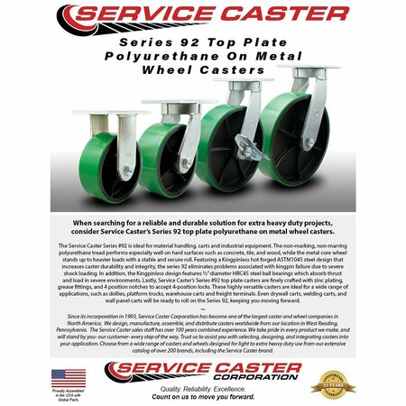 Service Caster 6'' Heavy Duty Green Poly on Cast Iron Caster with Brake and Swivel Lock CRAN-SCC-KP92S630-PUR-GB-SLB-BSL